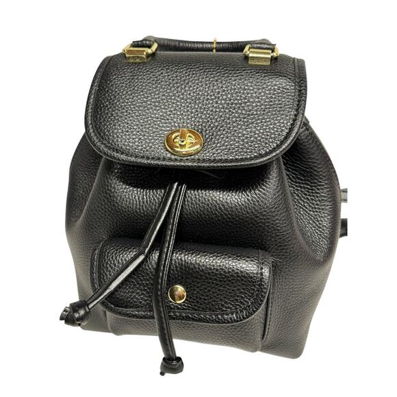 Bella Luer Black Pebble Leather Drawstring/Clasp Closure Small Backpack Bag - Picture 4 of 16